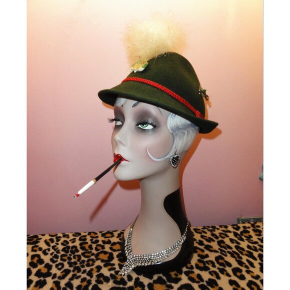 Vintage German Alpine Tyrolean Hat w/ Feather and pins Oktoberfest main image 12